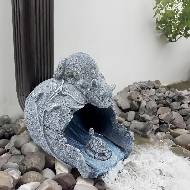 Euiroet Real Cat Sculpture Gutter Downspout Extender, Eco-Friendly Resin Garden Animal Statue, Decorative Gutter Extension Downspout, Outdoor Decor Ornament, Splash Block, Perfect for 3"x4" Downspouts - Image 4